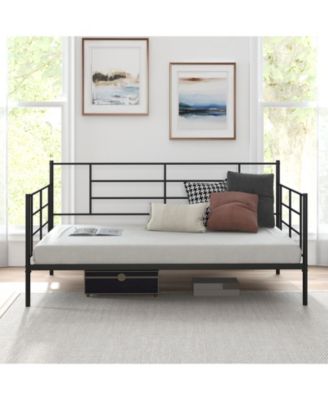 Twin Size Metal Daybed Sofa Bed Frame with Armrests and Backrest