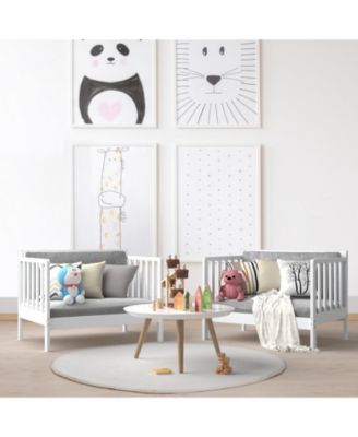 2-in-1 Convertible Kids Bed with Guardrails and Wooden Frame for Safe Sleeping