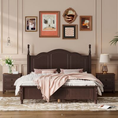 3-Pc Wood Queen Bed and Nightstands Set