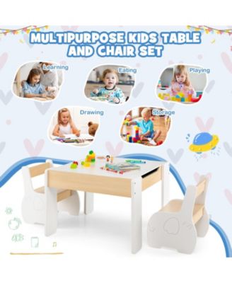 4-in-1 Wooden Activity Kids Table and Chairs with Storage and Detachable Blackboard
