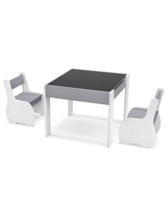 4-in-1 Wooden Activity Kids Table and Chairs with Storage and Detachable Blackboard