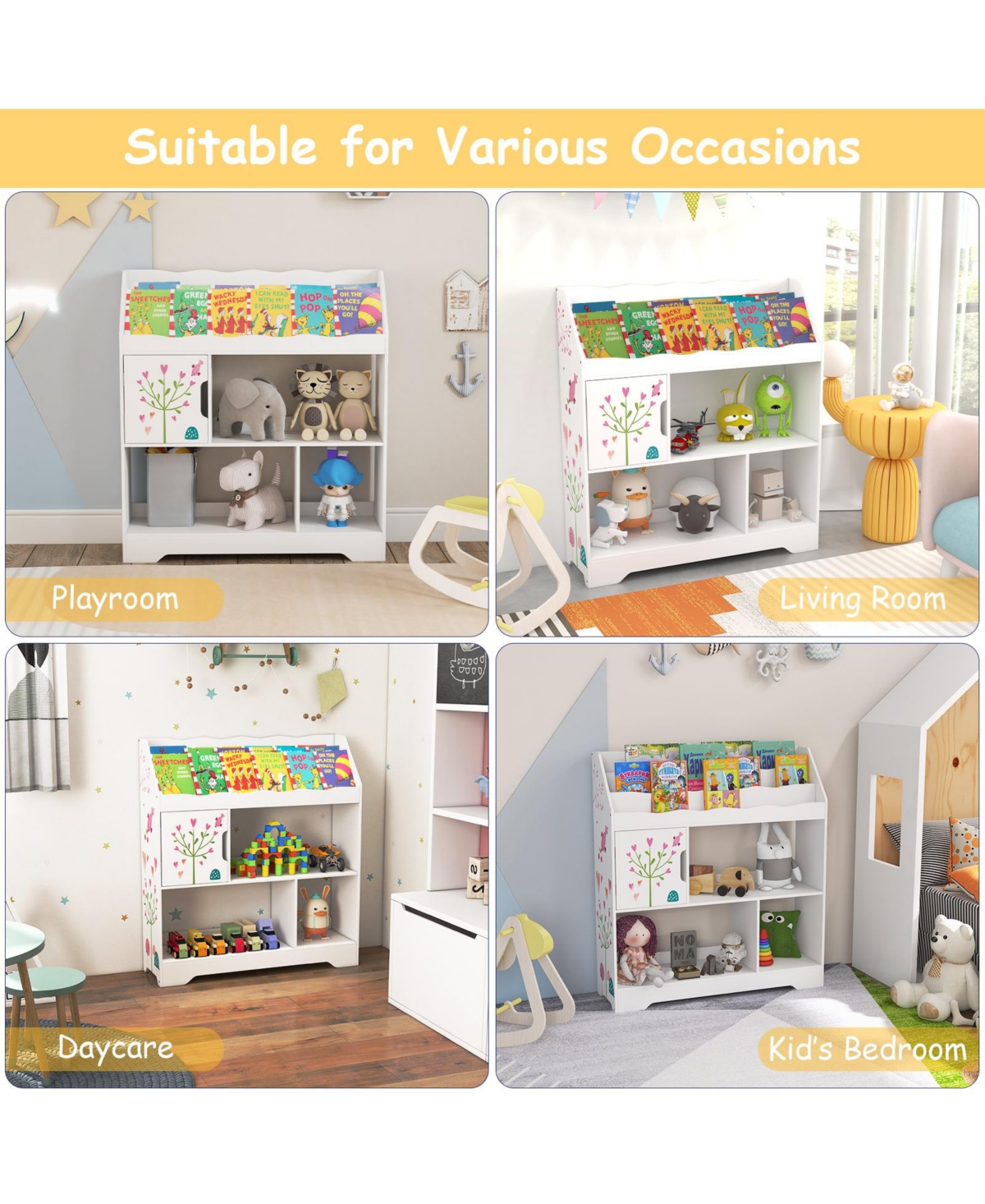 Slickblue Kids Toy Storage Organizer with Book Shelf and Storage Cabinet