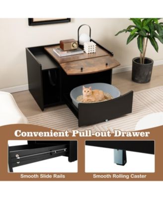 Cat Litter Box Enclosure with Pull-out Drawer-Black