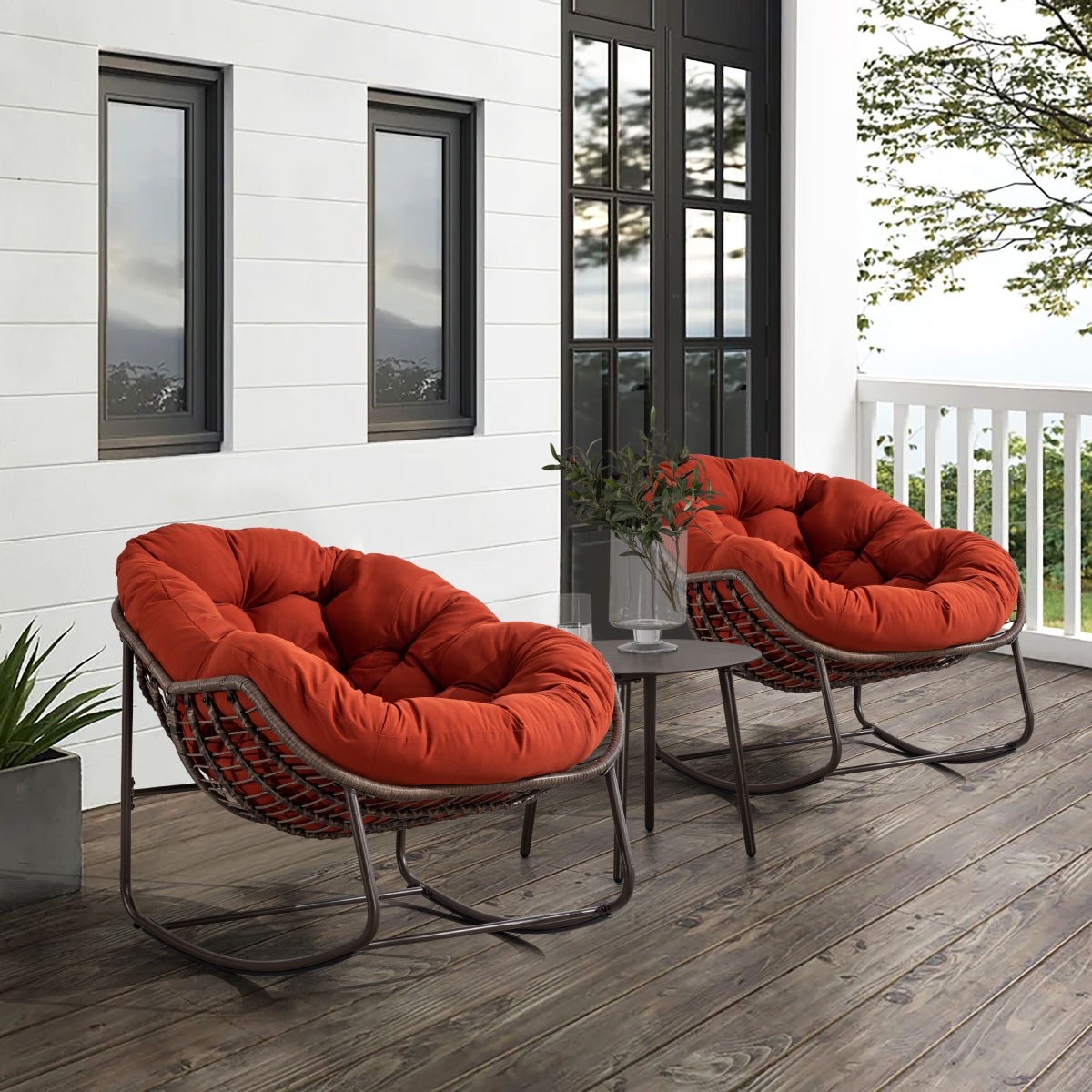 Streamdale Furniture Orange Rattan Rocking Chair with Cushion