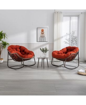 Orange Rattan Rocking Chair with Cushion