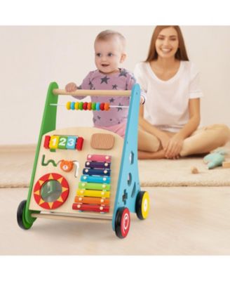 Toddler Push Walker with Burr-Free Handle and Built-In Activity Center for Learning