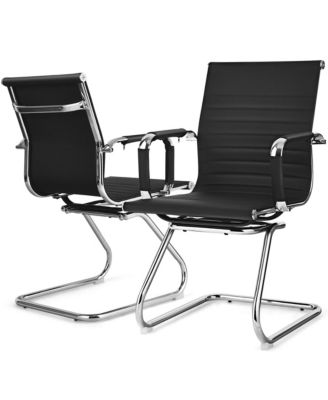 Set of 2 PU Leather Sled Metal Base Armless Reception Guest Chairs