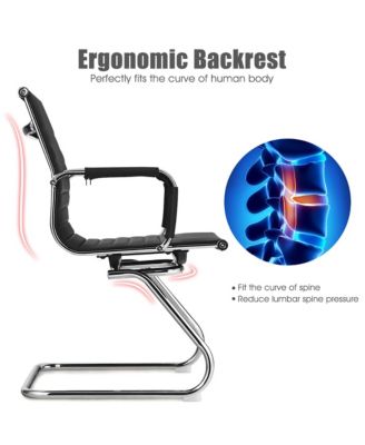 Set of 2 PU Leather Sled Metal Base Armless Reception Guest Chairs