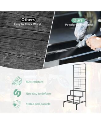 3-Tier Hanging Plant Stand Flower Pot Organizer Rack w/Grid Panel Display Shelf