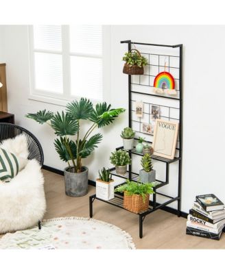 3-Tier Hanging Plant Stand Flower Pot Organizer Rack w/Grid Panel Display Shelf