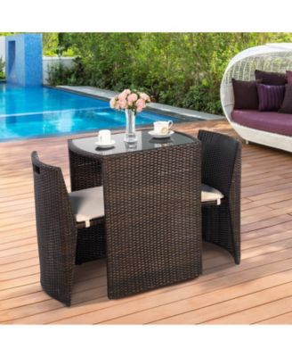 3 PCS Cushioned Outdoor Wicker Patio Set Garden Lawn Sofa Furniture Seat No Assembly