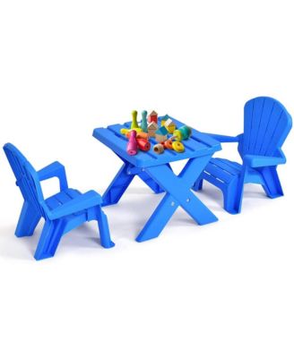 Plastic Children Kids Table & Chair Set 3-Piece Play Furniture In/Outdoor