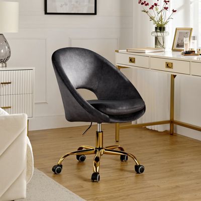 Modern Velvet Office Chair with Adjustable Swivel for Study Vanity