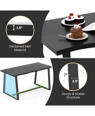 63" Large Dining Table for 4-6 People with Wavy Edge Heavy-duty Metal Frame