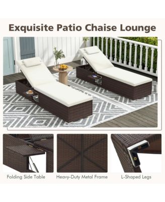 2 PCS Patio Chaise Lounge with 6-level Backrest, Comfy Seat Cushion & Headrest