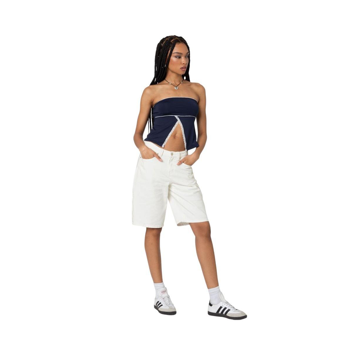 Edikted Women's Lace Trim Split Front Tube Top
