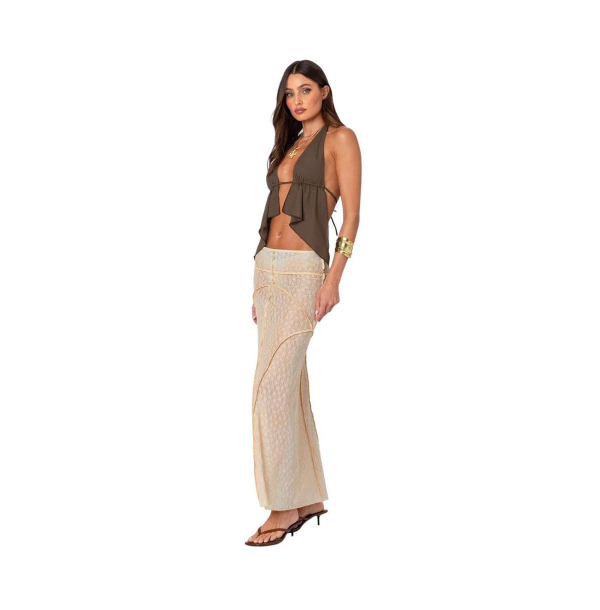 Edikted Women's Inside Out Sheer Lace Maxi Skirt