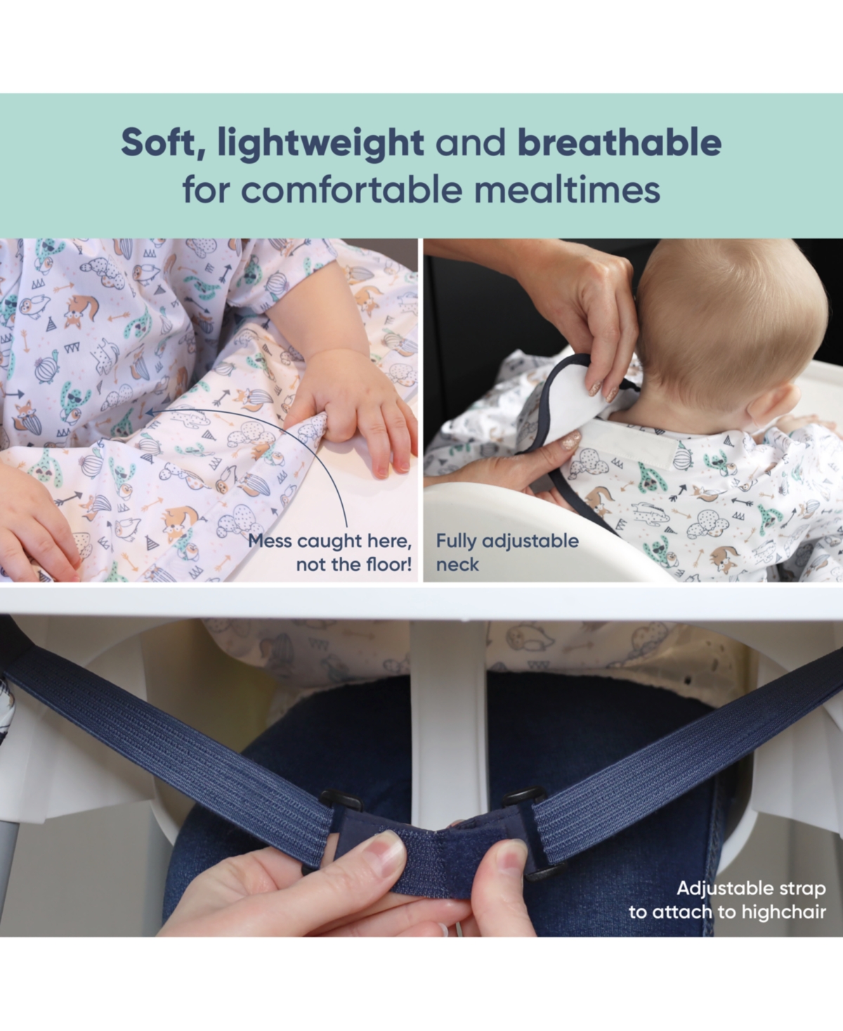 Bibado Short Sleeve Feeding Bibs ages 6-36 Stain Free Clothing 100% Waterproof & Easy-Wipe Material - Desert hide and seek