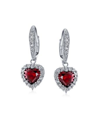Romantic Red Pink CZ Heart Dangle Chandelier Earrings Rhodium Plated