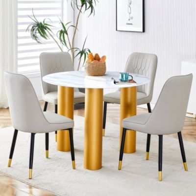 Streamdale 40" Round White Dining Table, Golden Legs