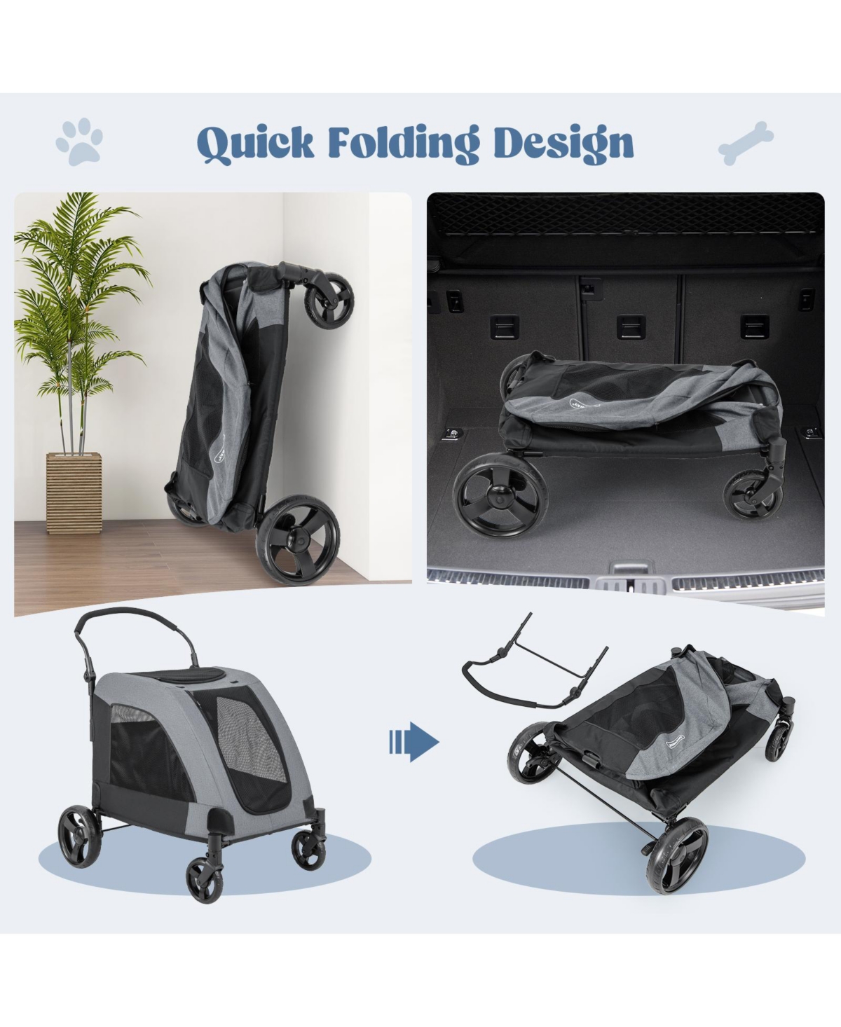 Slickblue 4 Wheels Extra Large Dog Stroller Foldable Pet Stroller with Dual Entry