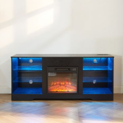 Modern Black Electric Fireplace TV Stand, 58" Width