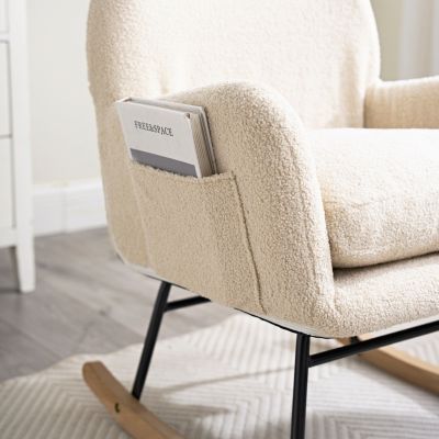 Modern High-Backed Rocking Sofa Chair in Teddy Material
