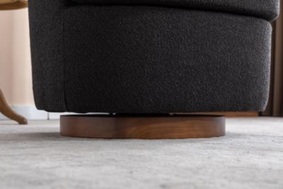 Black Boucle Swivel Accent Chair with Wood Base