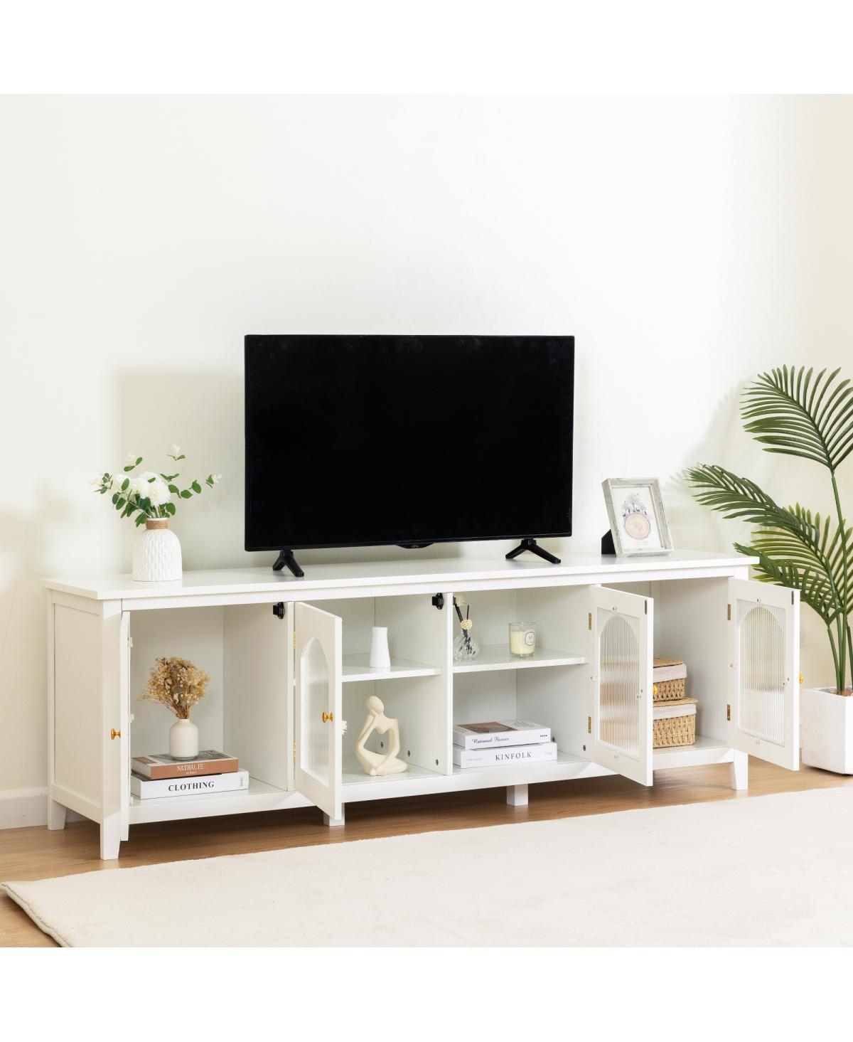 Streamdale Furniture 71" Stylish Tv Cabinet Entertainment Center, Solid Wood Frame, Glass Door - Antique White