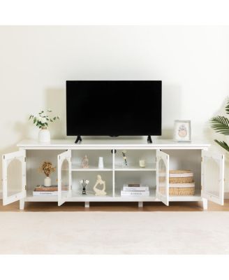  Antique White TV Cabinet with Glass Door