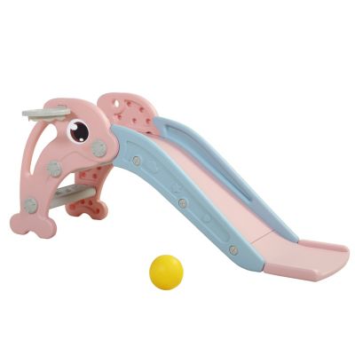 Streamdale Colorful Dolphin 2-in-1 Slide and Basketball Playset for Toddlers