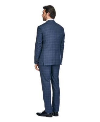 Slim Fit 3PC Tailored Blue Check Men's  Suit