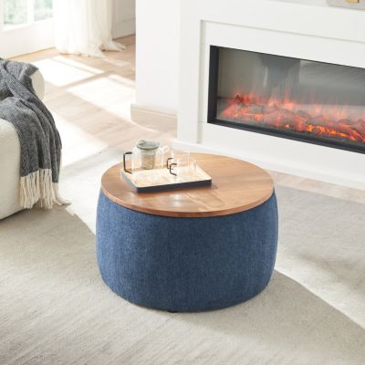 Round Storage Ottoman, 2 In 1 Function, Work As End Table And Ottoman