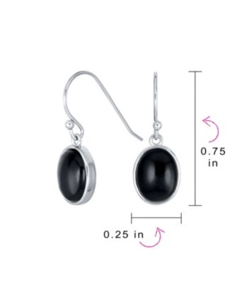 Classic Elegant Black Onyx Bezel Set Oval Cabochon Drop Earrings Sterling Silver Wire Fish Hook