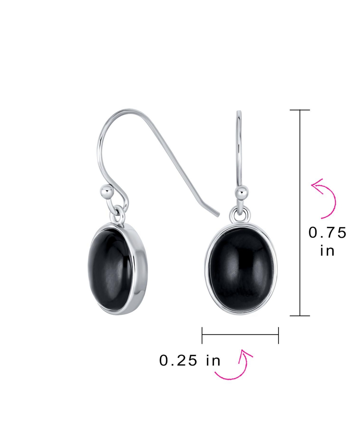 Bling Jewelry Classic Elegant Black Onyx Bezel Set Oval Cabochon Drop Earrings Sterling Silver Wire Fish Hook
