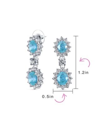 Art Deco Style Crown Halo Oval Cubic Zirconia Aqua Blue CZ Fashion Dangle Drop Earrings Rhodium Plated