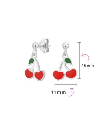 Small Summer Food Fruit Red Enamel Cherry Drop Earrings Sterling Silver
