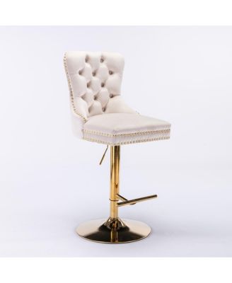 Streamdale Golden Velvet Swivel Barstools with Adjustable Height