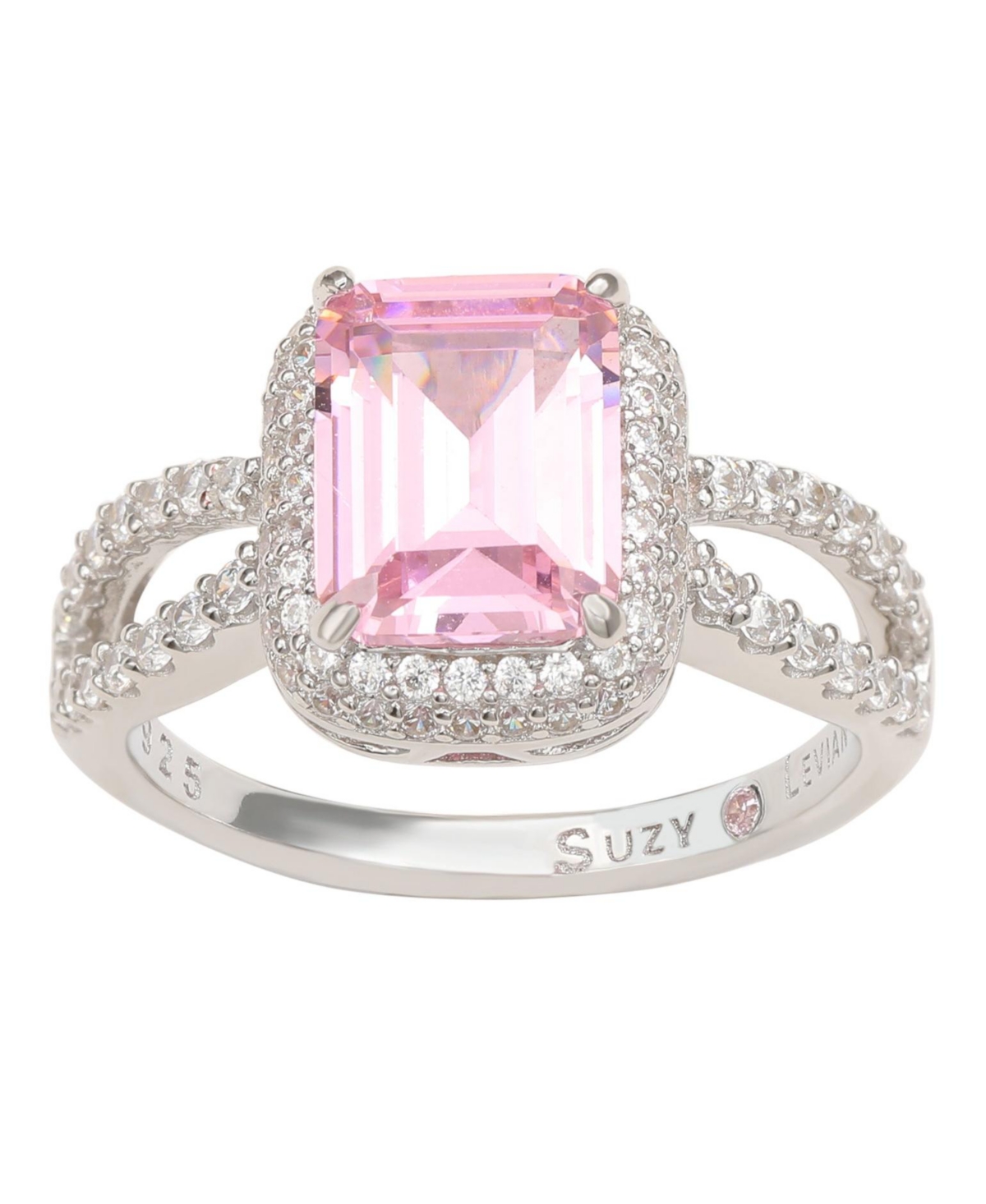 Suzy Levian Sterling Silver Cubic Zirconia Pink Engagement Ring - Pink