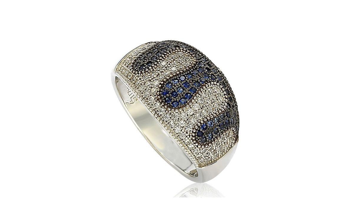Suzy Levian Sterling Silver Cubic Zirconia Pave Blue Wave Ring - Blue