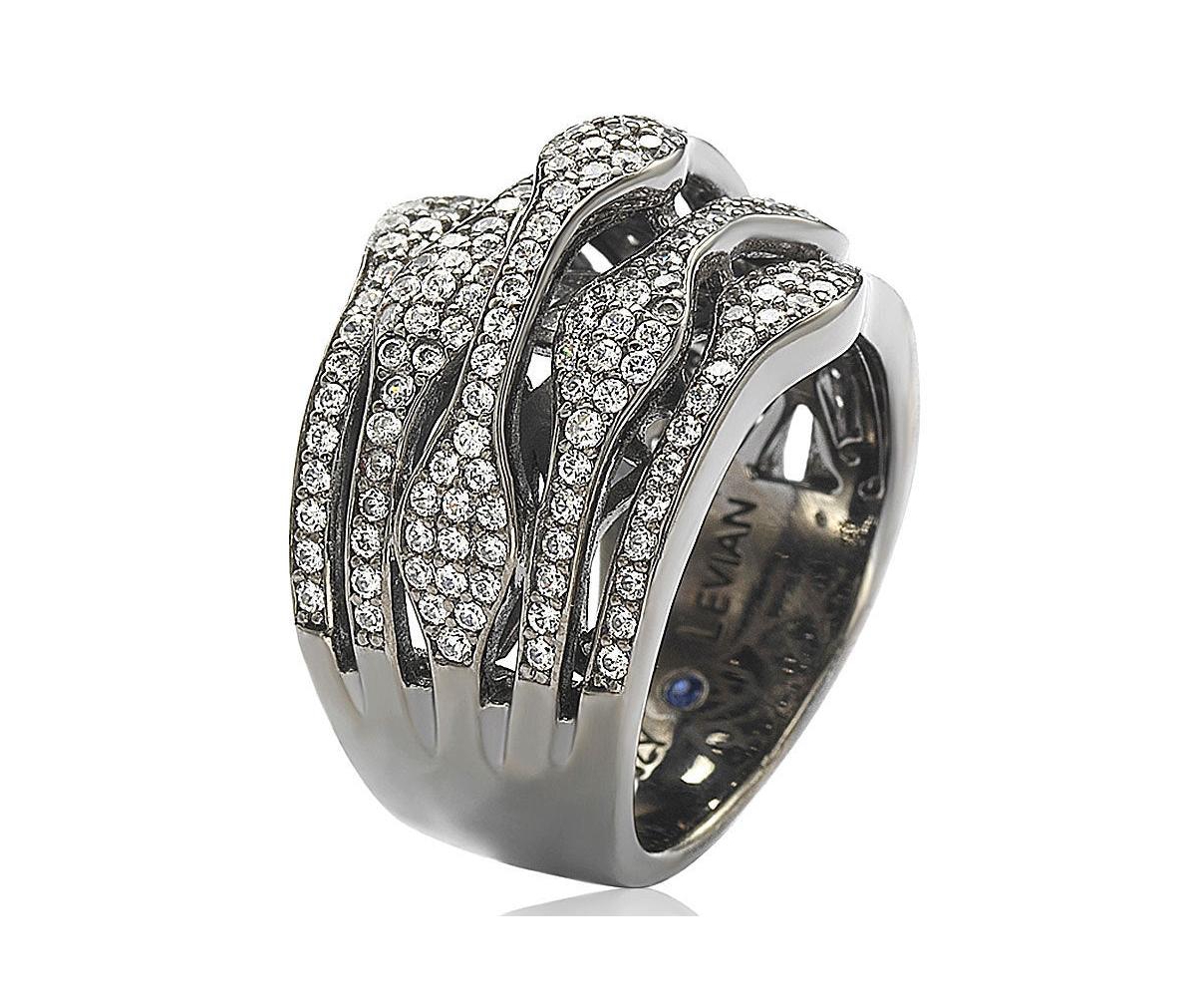 Suzy Levian New York Suzy Levian Sterling Silver Cubic ZirconiaMulti-Level Ring - Blackened