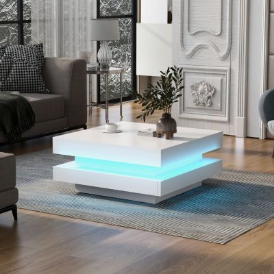 Modern Glossy Coffee Table with LED Lights