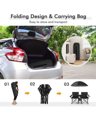 Portable Folding Picnic Double Chair With Umbrella