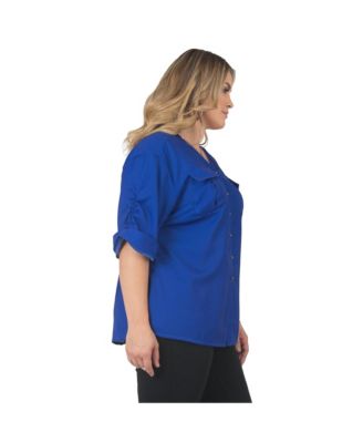 Plus Size Button-Down Roll-Up Sleeves Shirt