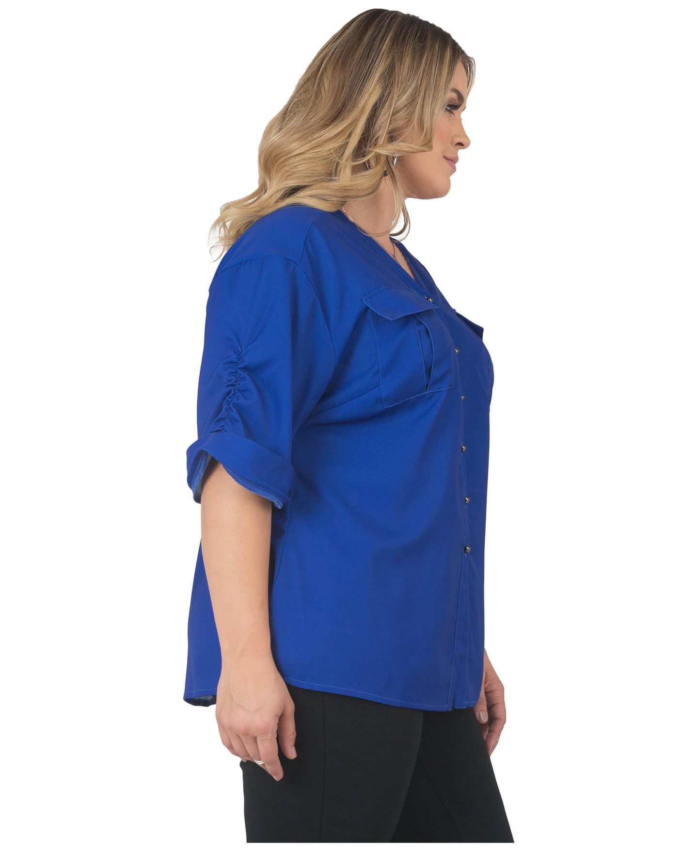 Женская рубашка Standards & Practices Plus Size Button-Down Roll-Up Sleeves, цвет: Яркий королевский синий — фото 2