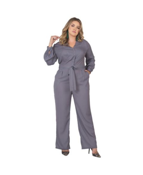 Женский комбинезон Standards & Practices Plus Size Long Sleeve Cropped Jumpsuit, цвет: Светлый серый
