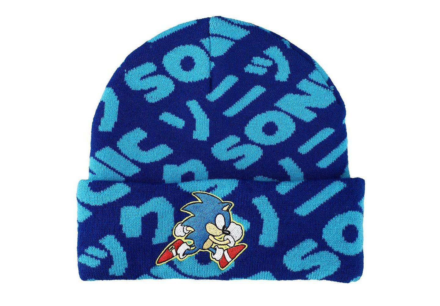Мужская шапка Sonic the Hedgehog Sonic Flat Embroidery Blue AOP Jacquard Acrylic Knit, цвет: Синий — фото 1