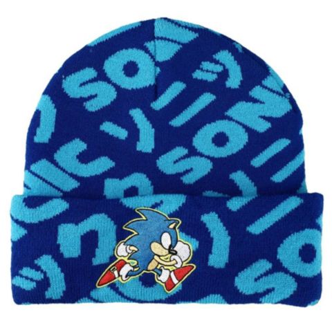 Мужская шапка Sonic the Hedgehog Sonic Flat Embroidery Blue AOP Jacquard Acrylic Knit, цвет: Синий