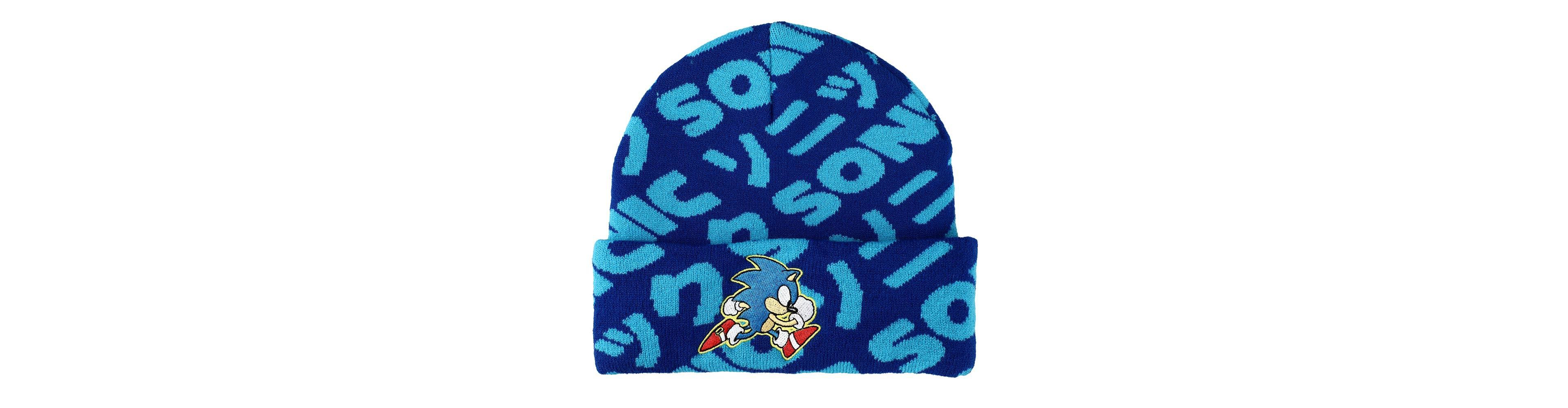 Sonic the Hedgehog Men's Sonic Flat Embroidery Blue Aop Jacquard Acrylic Knit Beanie