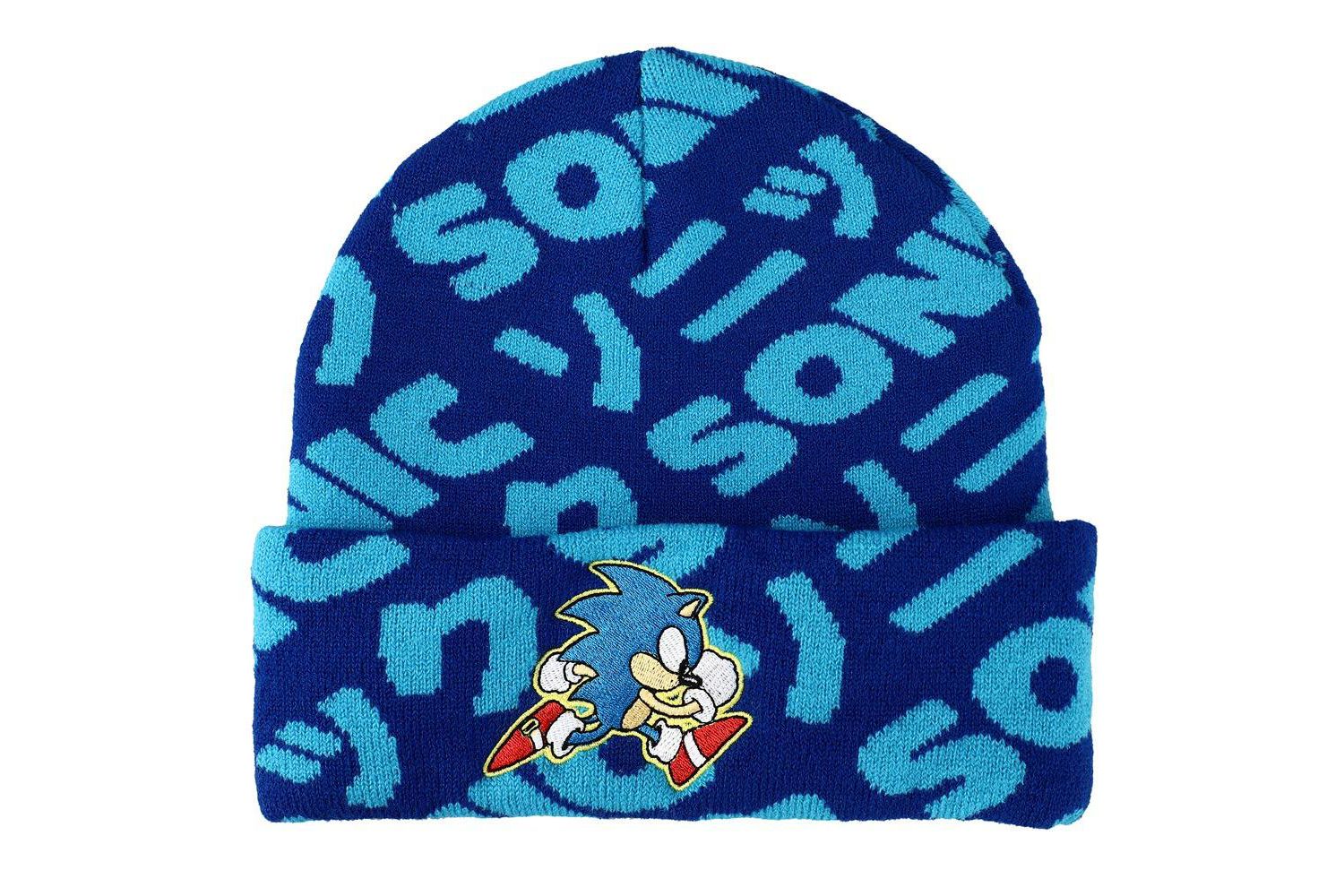 Men's Sonic Flat Embroidery Blue AOP Jacquard Acrylic Knit Beanie